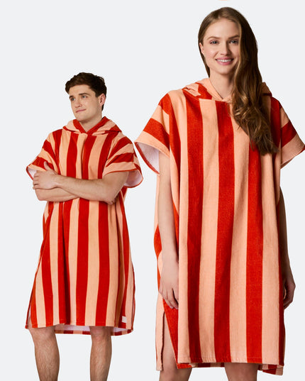 Striped Red Towel Poncho
