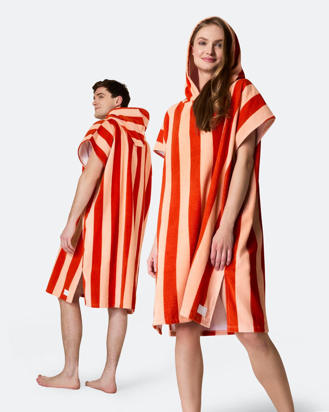 Striped Red Towel Poncho for Adults | Chic Summer Must-Have