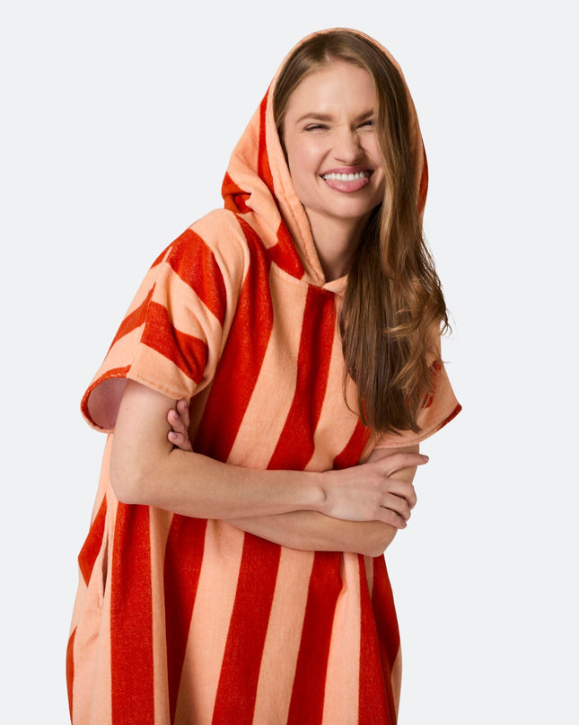 Striped Red Towel Poncho