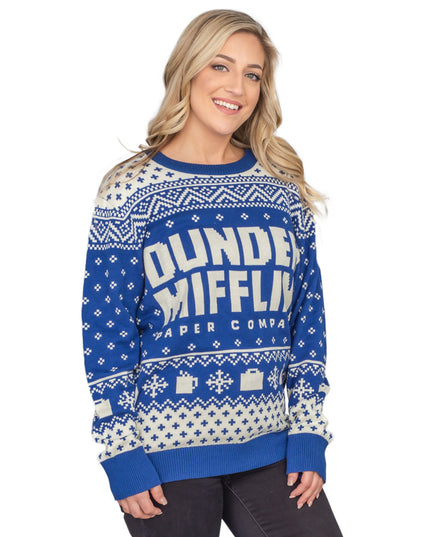 Women's The Office Dunder Mifflin Blue Christmas Sweater