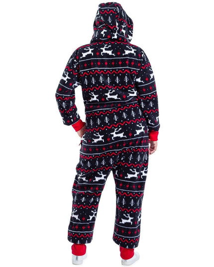 Women's Black and Red Fair Isle Plus Size Jumpsuit