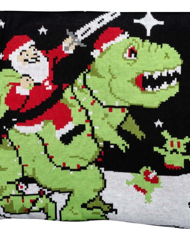 Santa Riding T-Rex Ugly Christmas Sweater