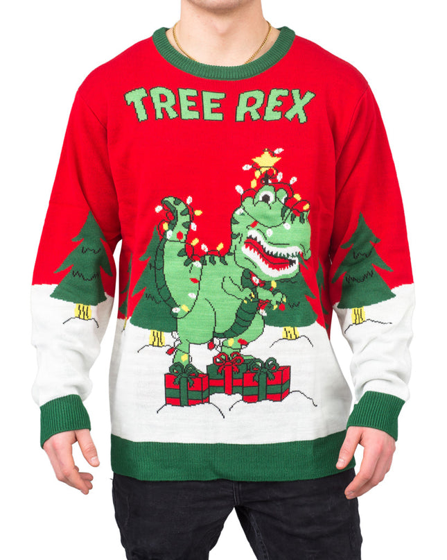 Tree Rex Light Up T-Rex Ugly Christmas Sweater