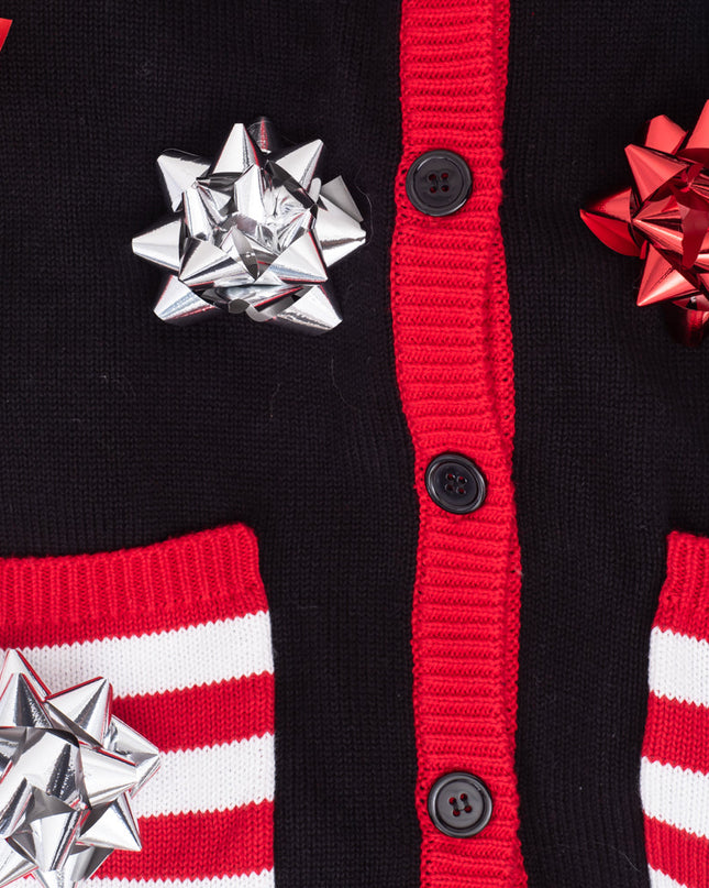 Ugly Christmas Sweater Gift Wrapping Bow Cardigan