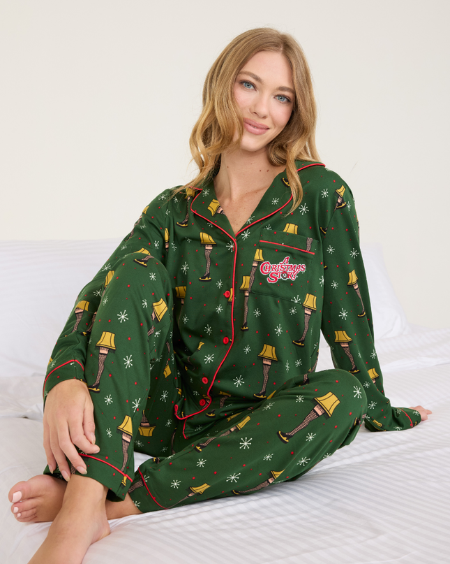 Women's Christmas Story Leg Lamp Lapel Pajama Set