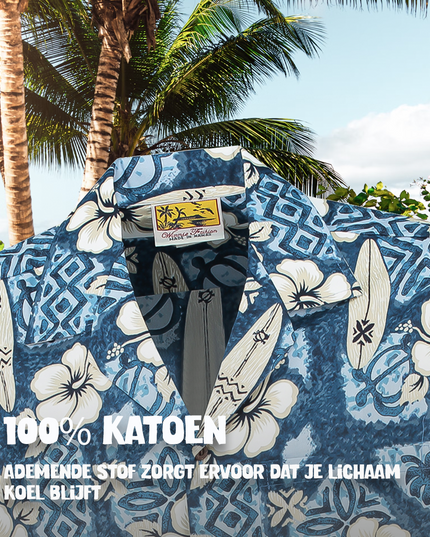 Camisa hawaiana Surfboards de Hibisco Azul