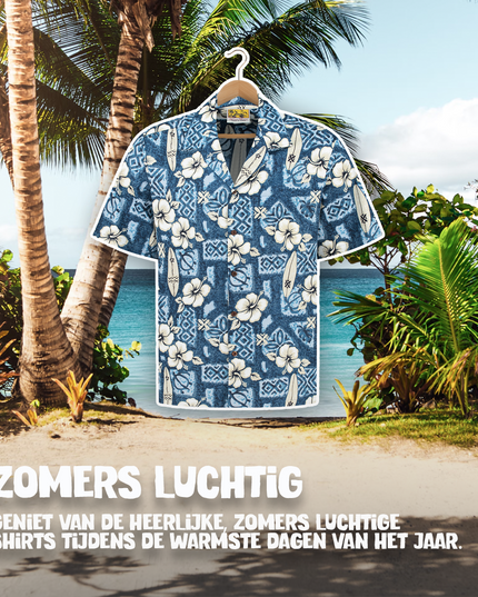 Camisa hawaiana Surfboards de Hibisco Azul