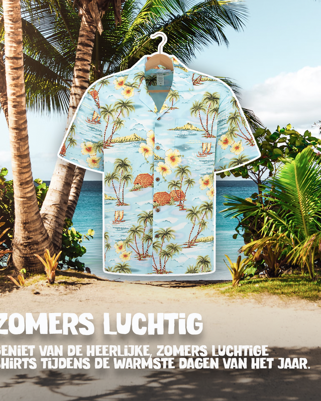 Camisa hawaiana con tema de vida en Hawái