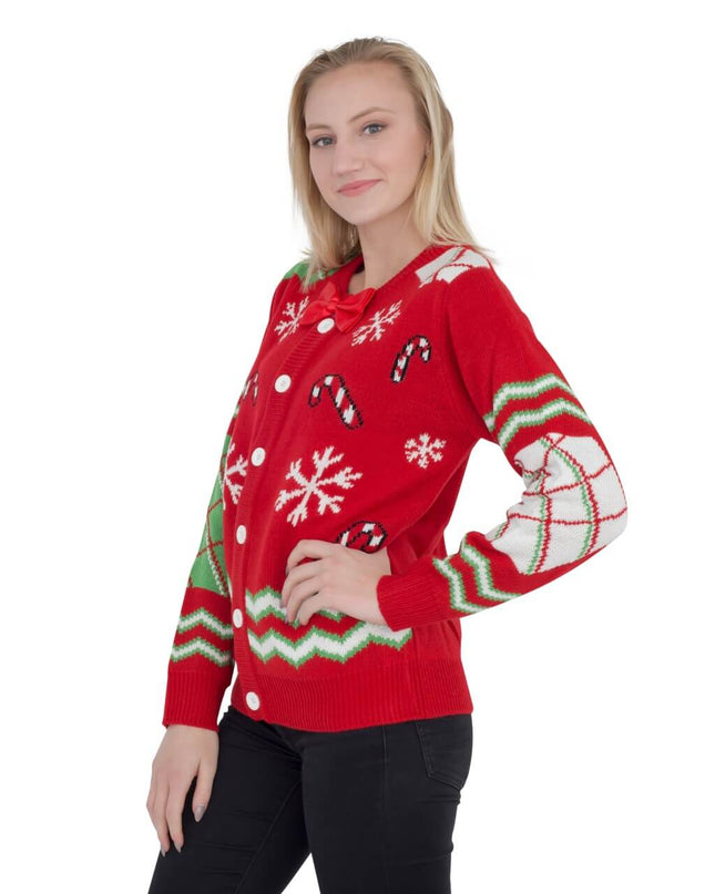 Women's Candy Canes and Snowflakes Button-Up Ugly Sweater