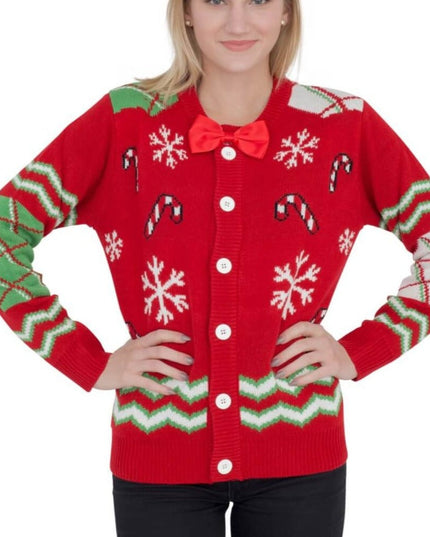 Women's Candy Canes and Snowflakes Button-Up Ugly Sweater