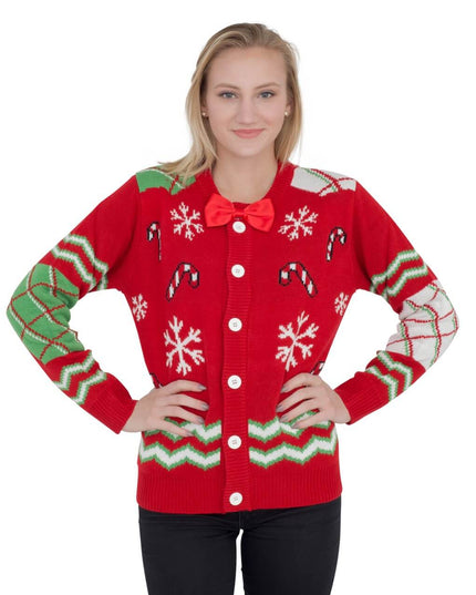 Women's Candy Canes and Snowflakes Button-Up Ugly Sweater