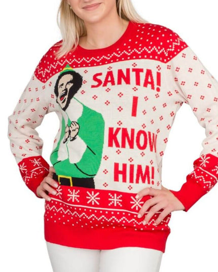 Suéter de Navidad Women's Elf Buddy Santa I Know Him