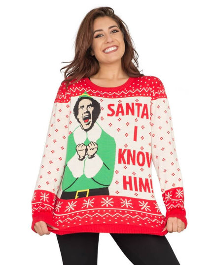 Suéter de Navidad Women's Elf Buddy Santa I Know Him