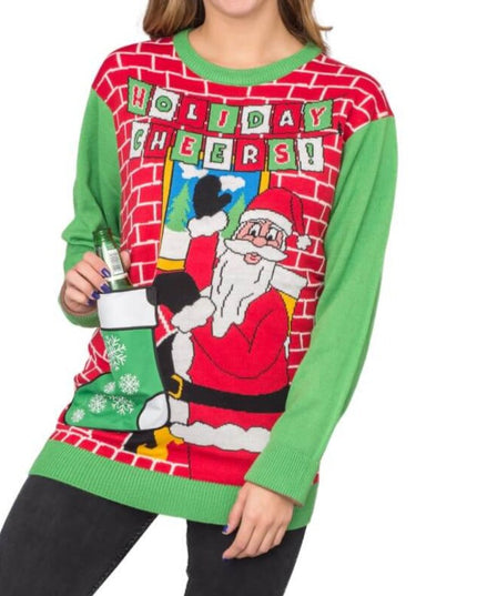Women's Santa with Beer Holder Ugly Christmas Sweater