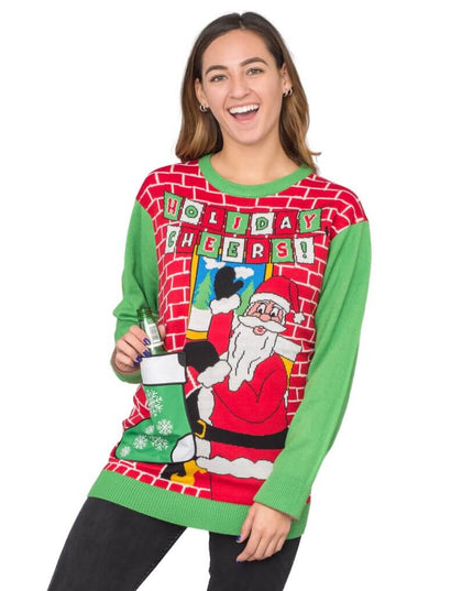 Women's Santa with Beer Holder Ugly Christmas Sweater