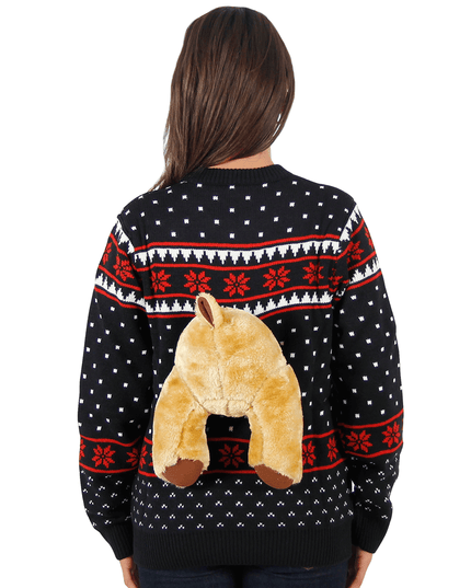 Kvinders Sort 3D Elg Grimasse Juletrøje