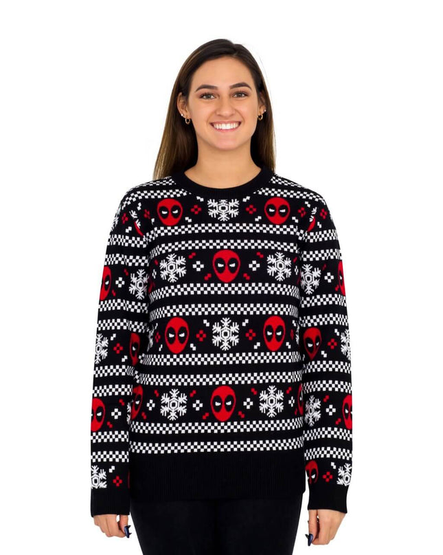 Women's Deadpool Holiday Snow Stripes Ugly Sweater