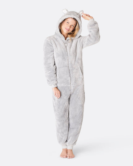 Women's Grey Teddy Bear Onesie