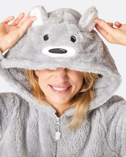 Women's Grey Teddy Bear Onesie