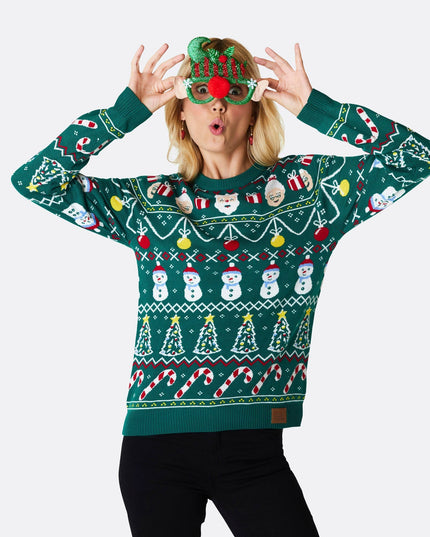 Women's Striped Green Christmas Sweater