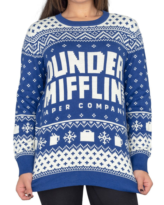 Women's The Office Dunder Mifflin Blue Christmas Sweater
