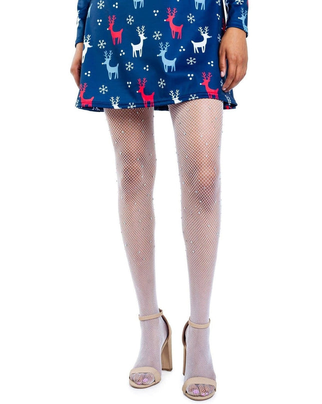 Kvinders Hvide Rhinestone Fishnet Strømpebukser