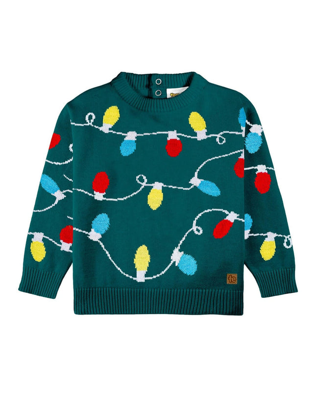 Toddler Girl's Green Christmas Lights Sweater