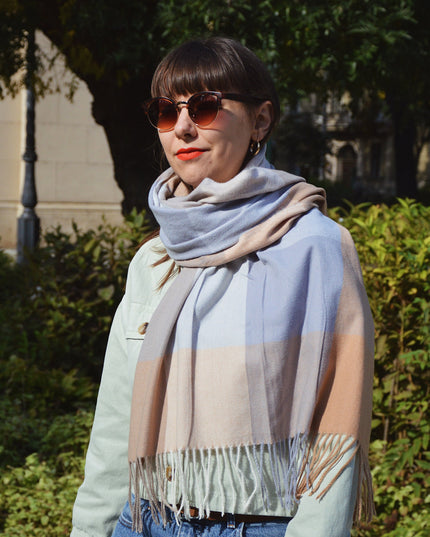 Beige-Gray Plaid Scarf