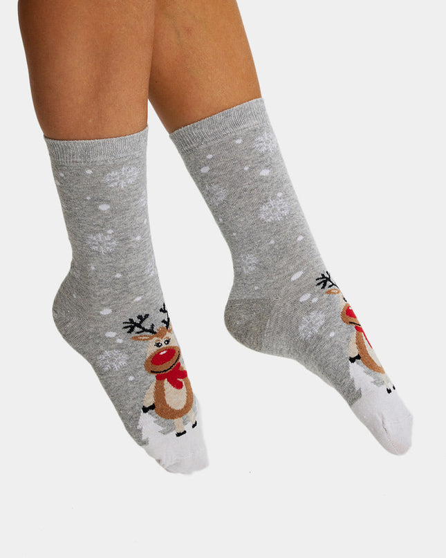 Unisex Gray Socks with Cute Reindeer