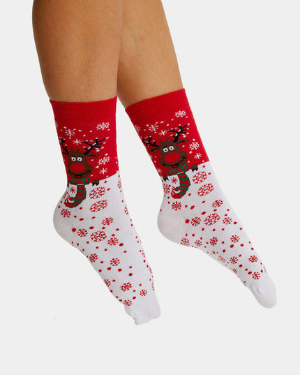 Unisex Red Reindeer Socks with Scarf