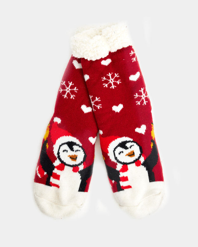 Red Christmas Slipper Socks with Penguin