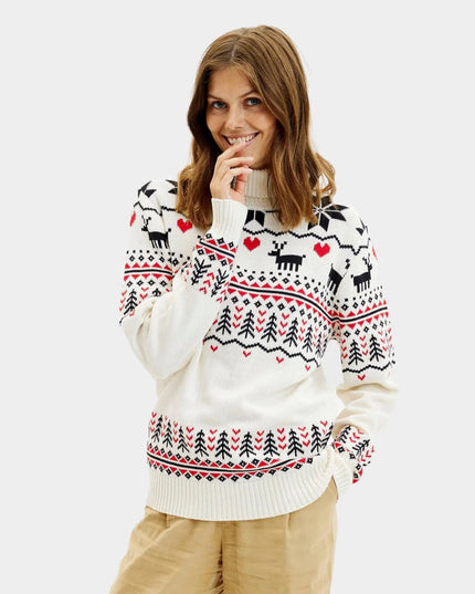 Women's Chic Beige Turtleneck Christmas Sweater in Organic Cotton