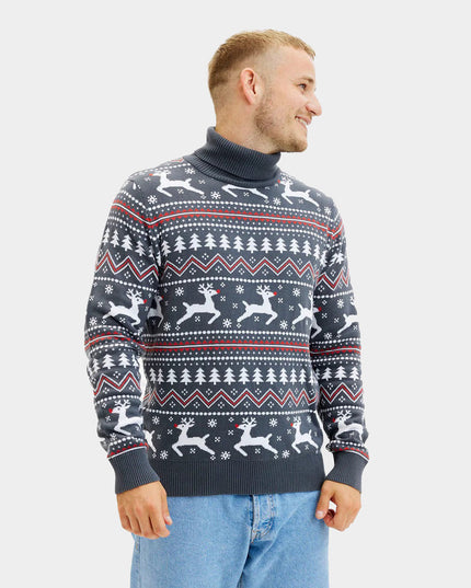 Grå Rullet Krave Jule Sweater med Rensdyr