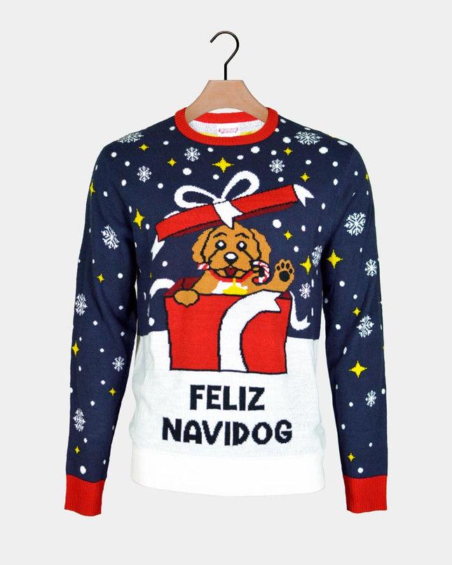 Couples Christmas Sweater - Feliz Navidog Holiday Theme