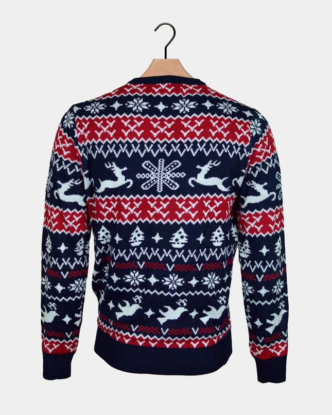 Couples Christmas Sweater with Reindeer and Holiday Patterns