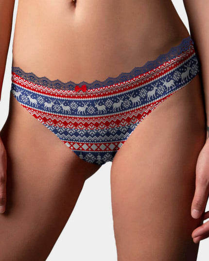 Women's Blue and Red Christmas Panties with Reindeer + Christmas Mug