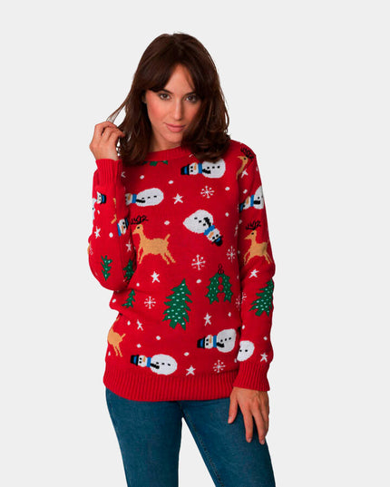 Red Women's Christmas Sweater with Snowman - Festive Style