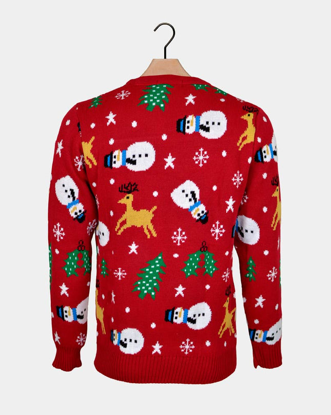 Red Couples Christmas Sweater with Snowman - Holiday Togetherness