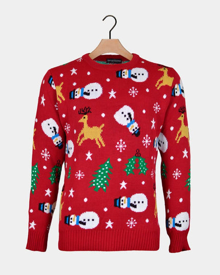 Red Men's Christmas Sweater with Snowman - Festive Comfort