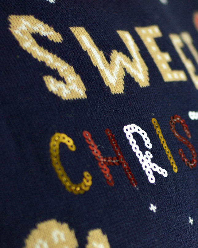 Jersey de Navidad Luminosa LED Azul con Galleta de Jengibre