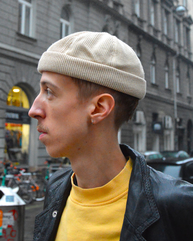 Beige Strikket Docker Cap til juletilbehør