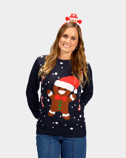 Blue Gingerbread Christmas Sweater for Women