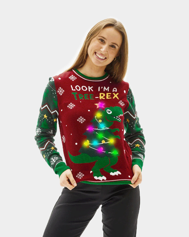LED Christmas Tree-Rex Couples Christmas Sweater