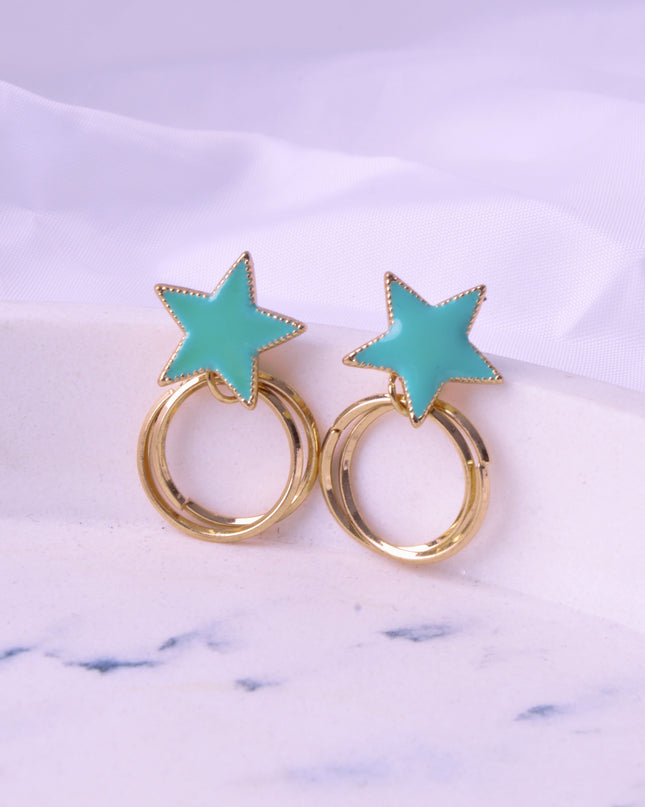 Gold Star Circle Earrings