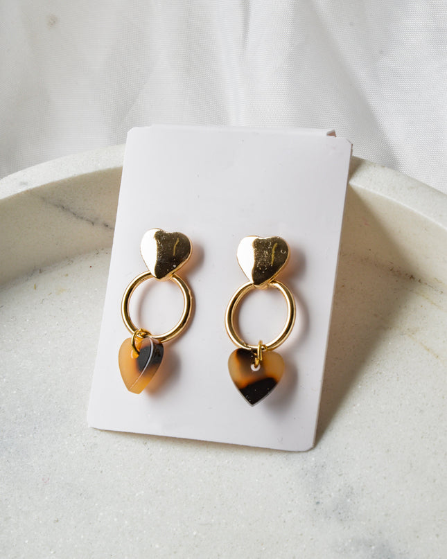 Brown Heart Marble Earrings