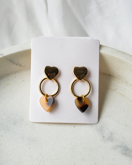 Brown Heart Marble Earrings