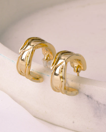 Gold Moon Ribbed Earrings