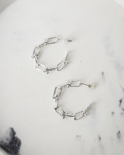 Silver Chain Moon Earrings