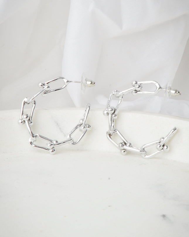 Silver Chain Moon Earrings