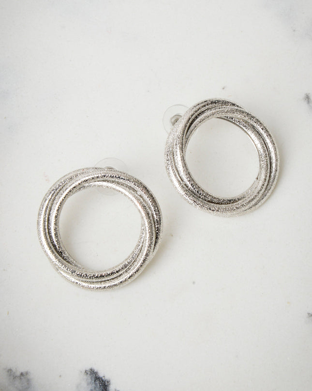 Shimmering Silver Twisted Round Earrings